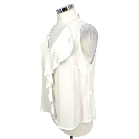 WHBM Ruffle Front Sleeveless Shell Blouse White Size Medium NWT - Picture 4 of 13
